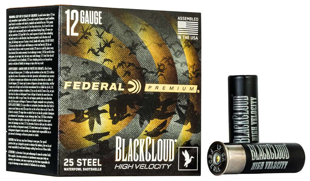 Federal 12 Gauge Ammunition Black Cloud High Velocity Waterfowl PWBXH1433 #3 Steel Shot 3″ 1-1/8oz 1635fps 25 Rounds