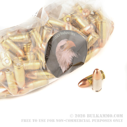 100 Rounds of 9mm Ammo by MBI - 115gr FMJ