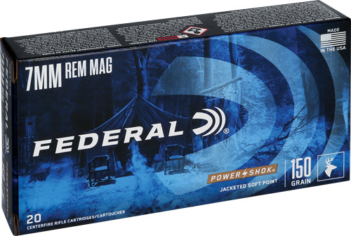 Federal 7mm Remington Mag PowerShok 150gr JSP Ammo 3110 FPS