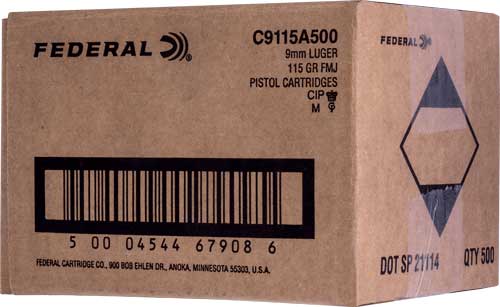 Federal Champion Bulk Training Pistol Ammo 9mm 115 grain FMJ 1250 FPS