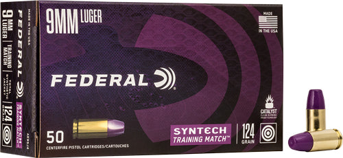 Federal 9mm Luger Syntech Training Match 147gr Syntech Jacket Flat Nose Ammo 1000 FPS