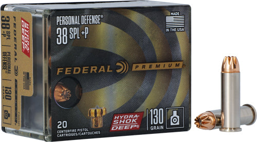 Federal .38 Special +P Personal Defense 130gr Hydra-Shok Deep HP Ammo 900 FPS