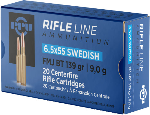 PPU 6.5x55mm Swedish 139gr FMJ BT Ammo 2540 FPS