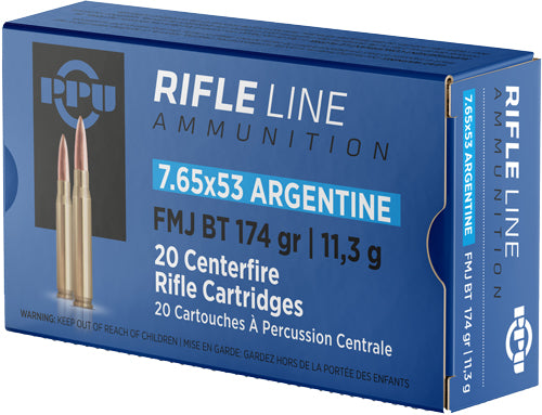 PPU 7.65x53mm Argentine 174gr FMJ BT Ammo 2625 FPS