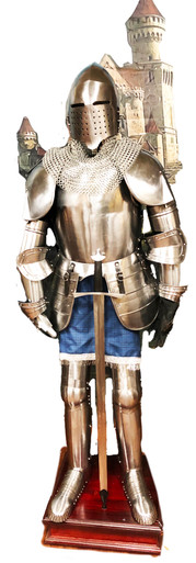 Sir Galahad' Suit of Medieval Armor w/ Armature & Wooden Base