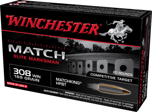 Winchester .308 Win Elite Marksman 169gr Sierra MatchKing BTHP Ammo 2755 FPS