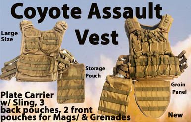 Coyote Assault Vest/Plate Carrierw/Pouches Type 1