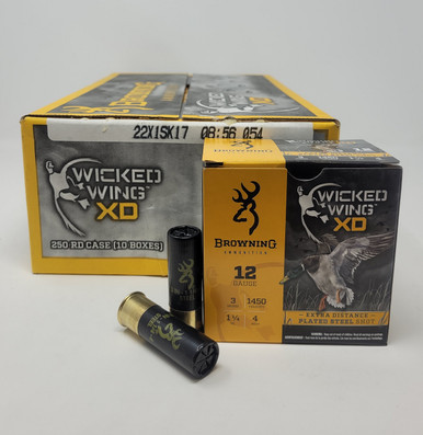 Browning 12 Gauge Ammunition Wicked Wing XD B193411234 3″ #4 Steel Shot 1-1/4oz 1450fps 25 Rounds