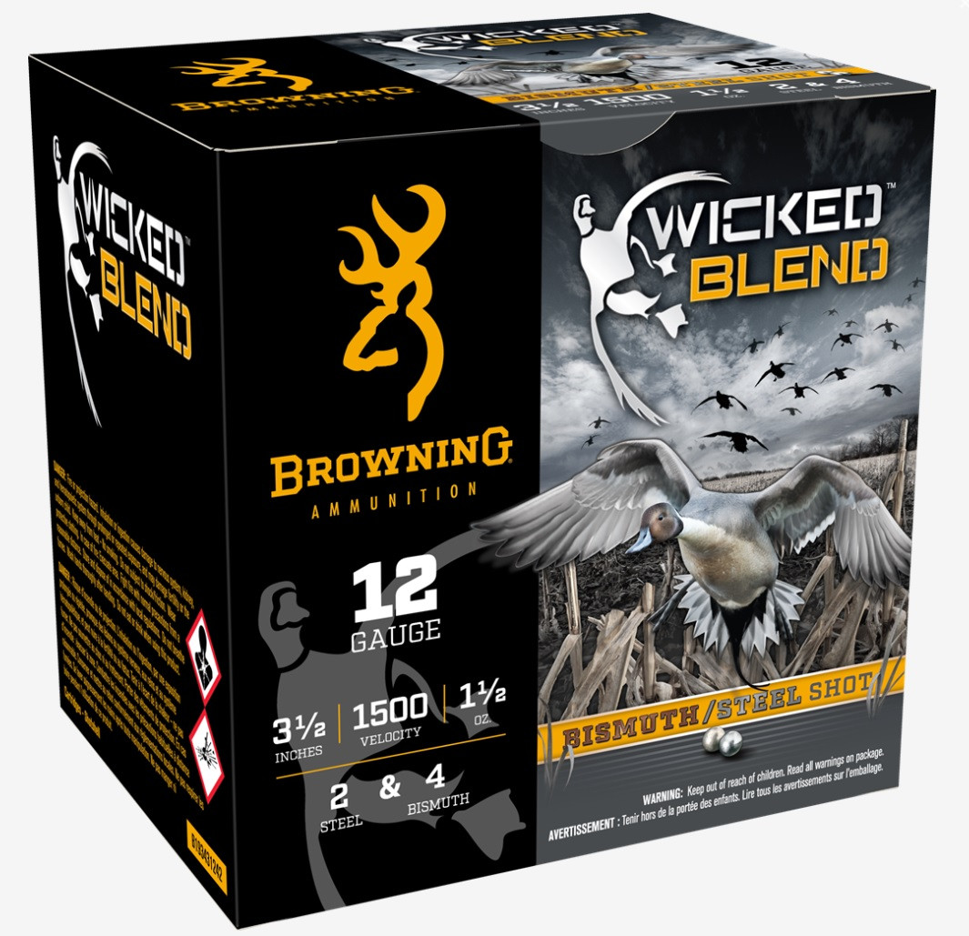 Browning 12 Gauge Ammunition Wicked Blend B193431242 3-1/2″ #2 Steel & #4 Bismuth Shot 1-1/2oz 1500fps 25 Rounds