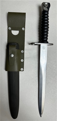 SWISS STG 57 BAYONET WITH SCABBARD AND OD RUBBERIZED FROG.