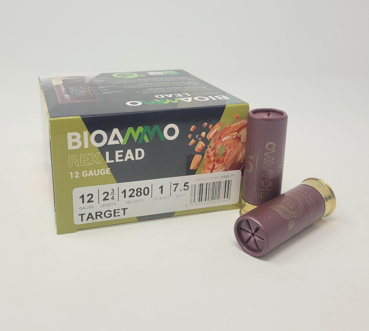 BioAmmo 12 Gauge Ammunition Rex Lead Target BR2875 2-3/4″ #7.5 Shot 1oz 1280fps 25 Rounds