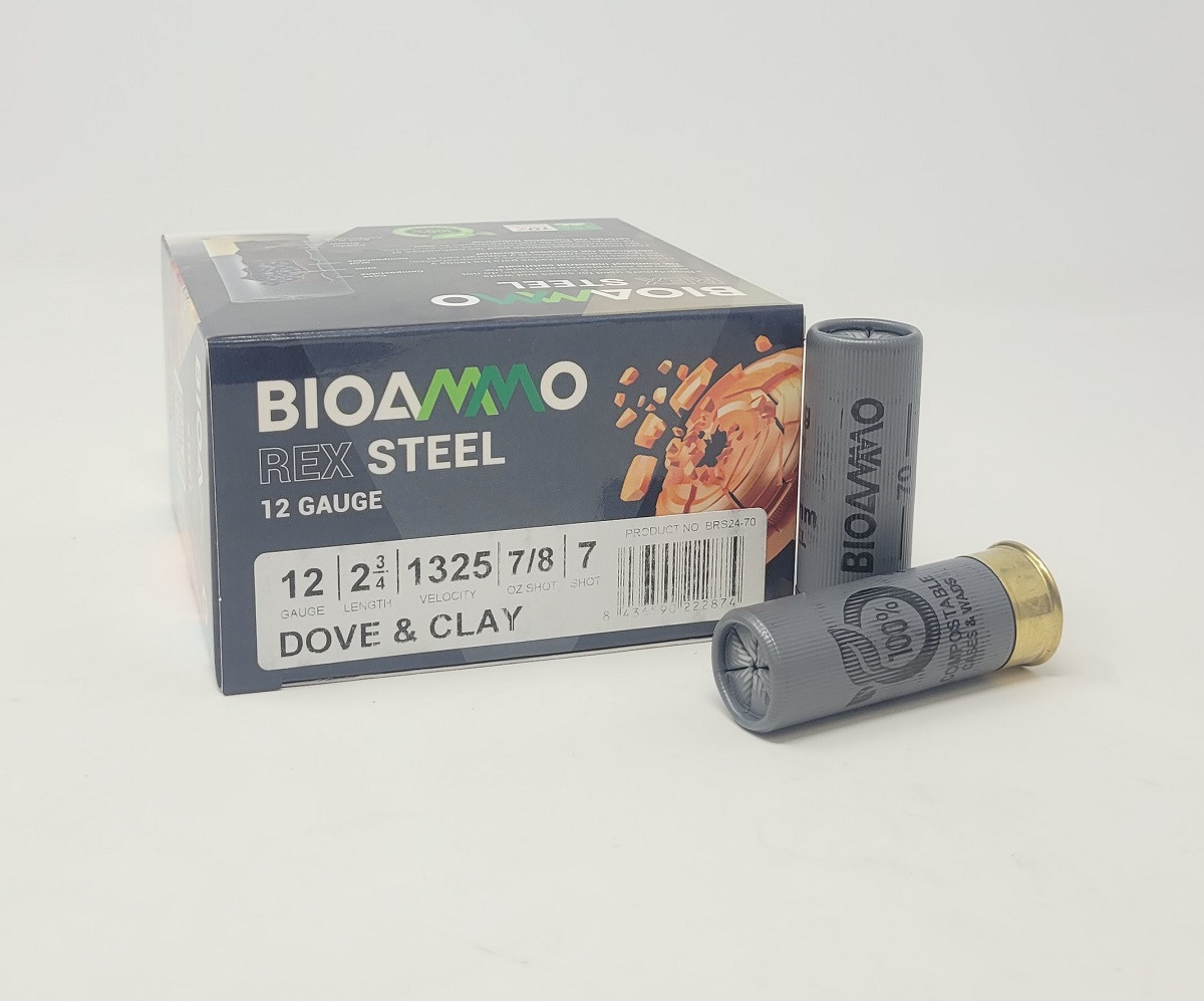 BioAmmo 12 Gauge Ammunition Rex Steel Dove & Clay BRS2470 2-3/4″ #7 Shot 7/8oz 1325fps 25 Rounds
