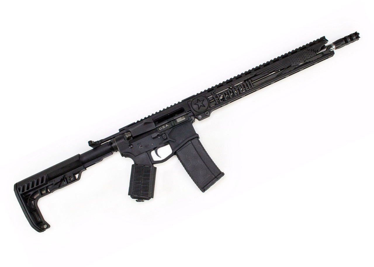 Unique-ARS Freedom .223 AR-15Wylde 16 30+1 Black 6 Position Skeletonized A-Frame Stock Black Unique Grip Right Hand with 15 Slim Handguard