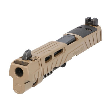 Sig 9mm P320 Full Sized Slide Assembly with 4.6'' Gold Threaded Barrel Optic Ready with Compensator - Coyote Brown