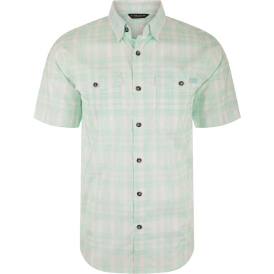 Drake Men's Frat Faded Plaid Button-Down Short Sleeve Shirt