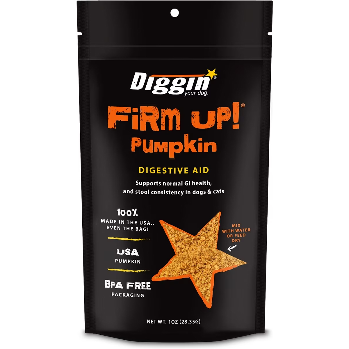 Diggin Your Dog Firm Up! Pumpkin Digestive Aid Powder Supplement for Dogs & Cats, 1oz bag