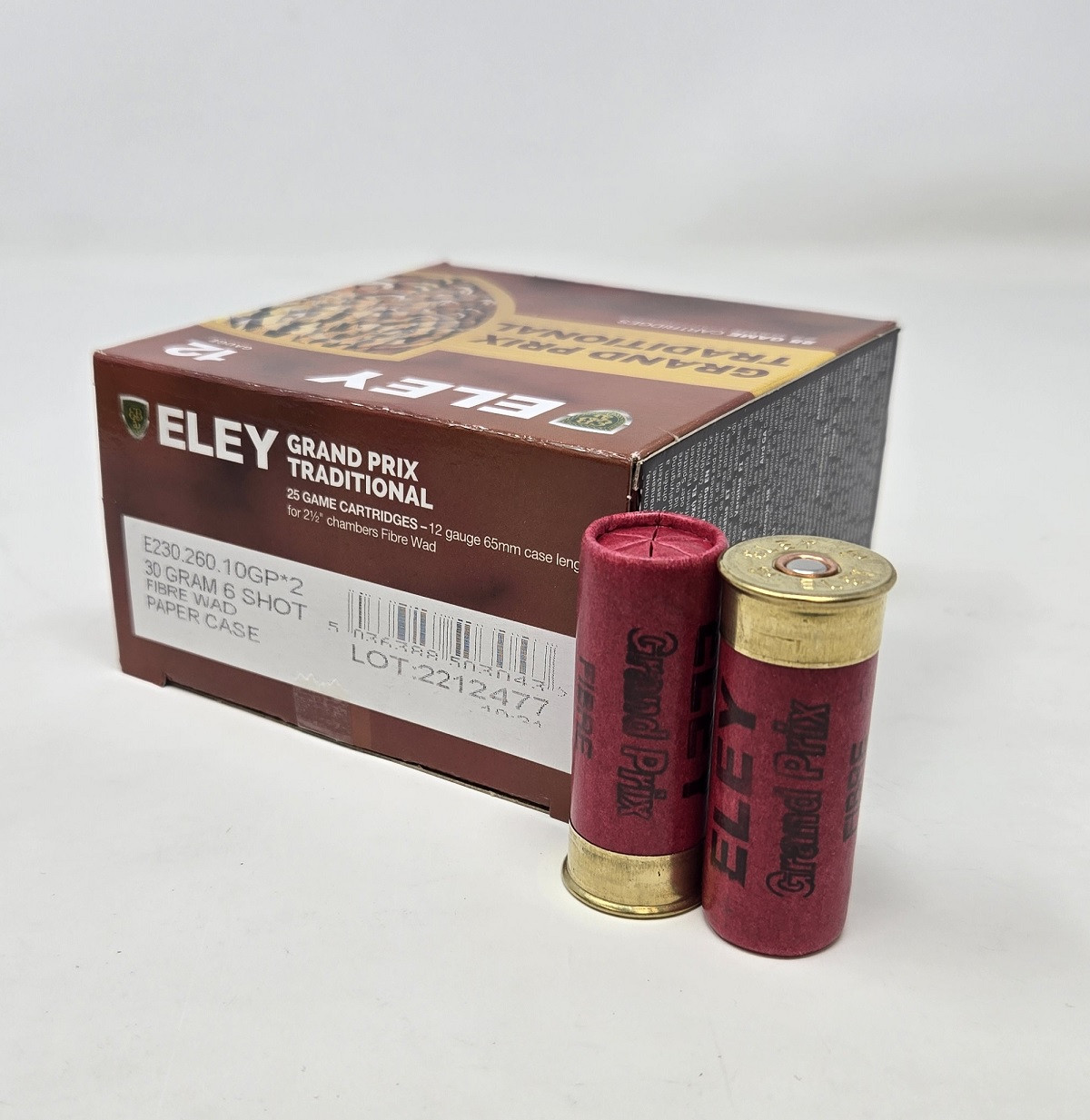 Eley 12 Gauge Ammunition Grand Prix Paper E23026010GP 2-1/2″ #6 Shot 1-1/16oz 1356fps 25 Rounds