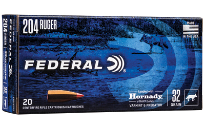 Federal, Varmint and Predator, V-Max, 204 Ruger, 32 Grain, 20 Round Box