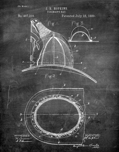 Fireman's Hat 1889 Patent Art Print