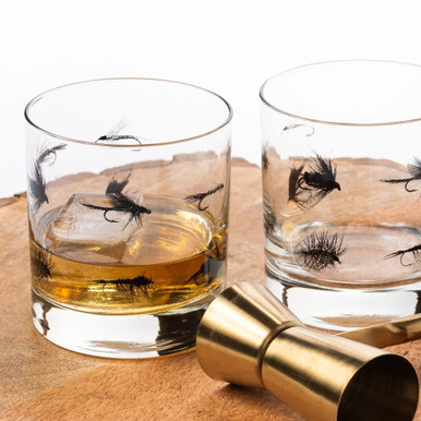 Fly Fishing Flies Whiskey Glass