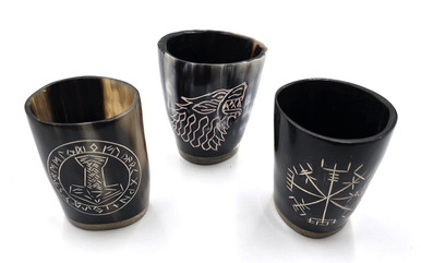 Handcrafted Natural Buffalo Horn Drinking Cup Set of 3