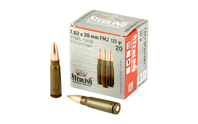 Sterling, 7.62X39mm, 123 Grain, Full Metal Jacket, Steel Cased, 20 Round Box
