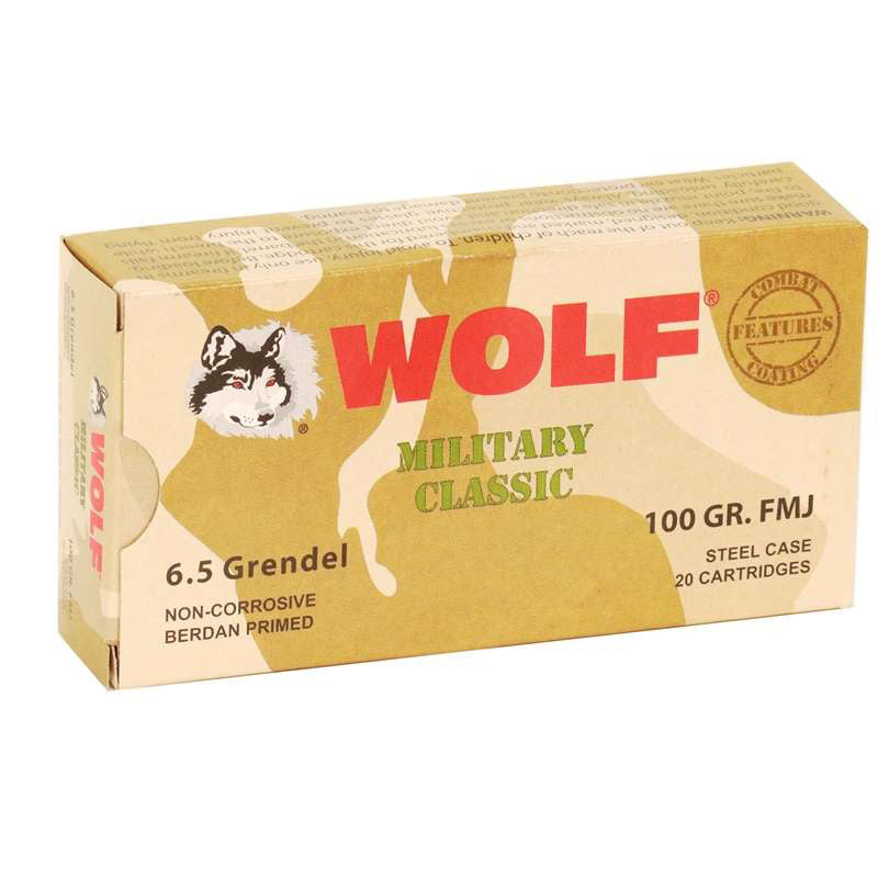Wolf Military Classic 6.5 Grendel Ammunition 100 Grain Full Metal Jacket 2620 FPS