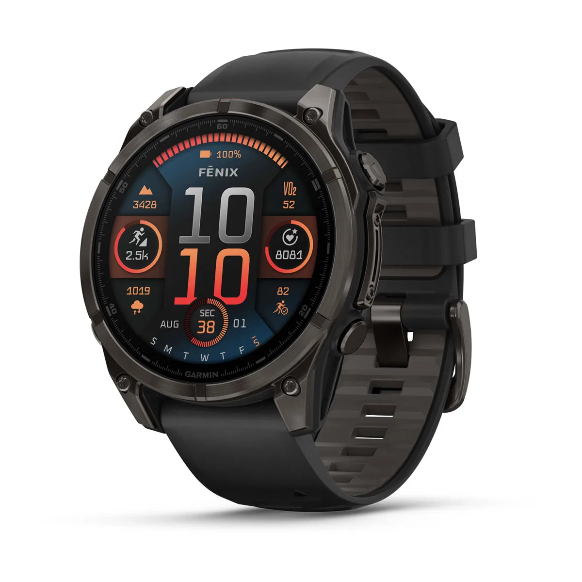 Garmin Watch fēnix 8 – 47 mm, AMOLED Sapphire, Carbon Gray DLC Titanium with Black/Pebble Gray Silicone Band 010-02904-20