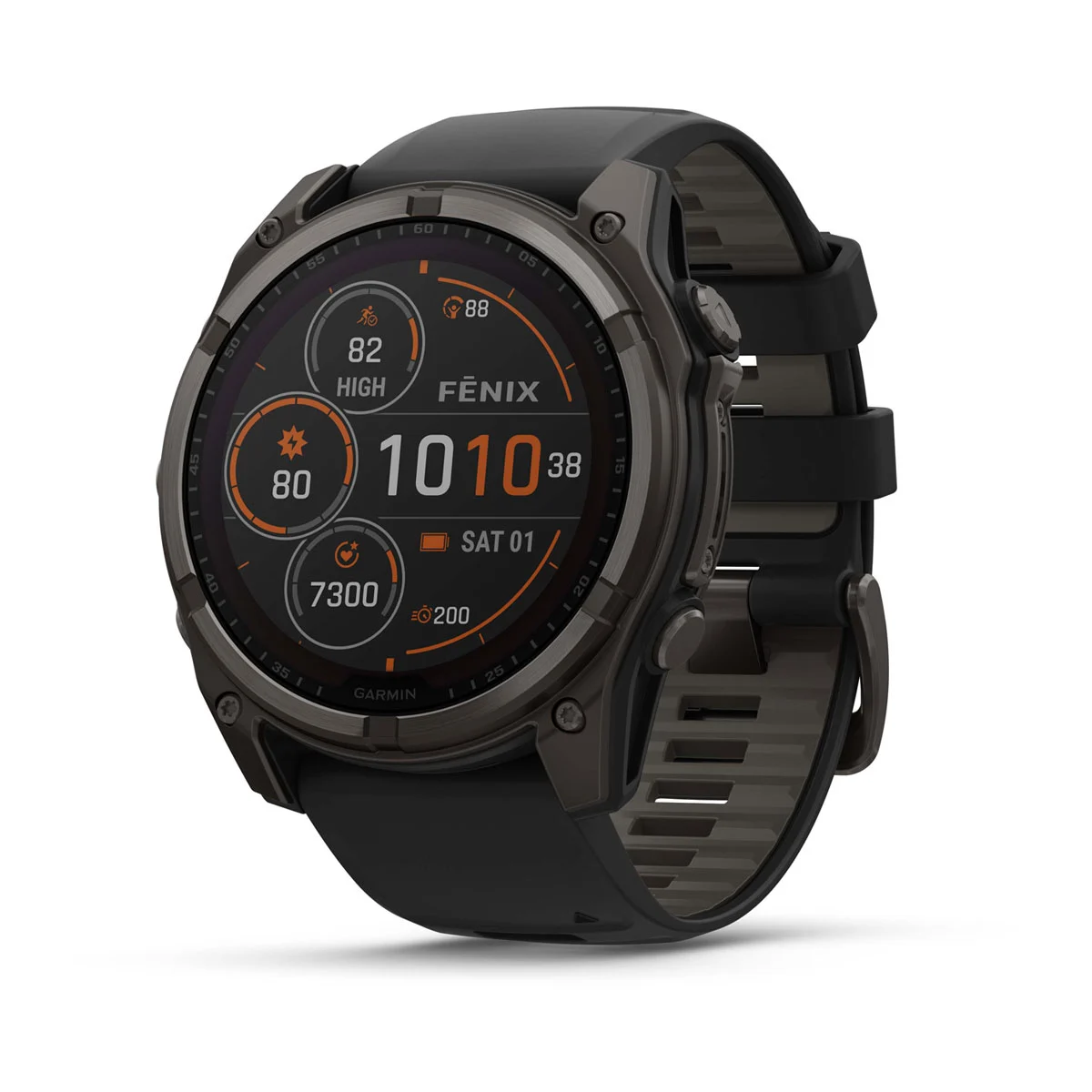 Garmin Watch fēnix 8 51 mm Solar Sapphire, Carbon Gray DLC Titanium with Black/Pebble Gray Band 010-02907-10