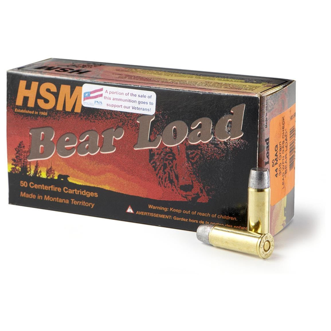 HSM .44 Mag Bear Load 305gr WFN Ammo - 50 Rounds 1260 FPS