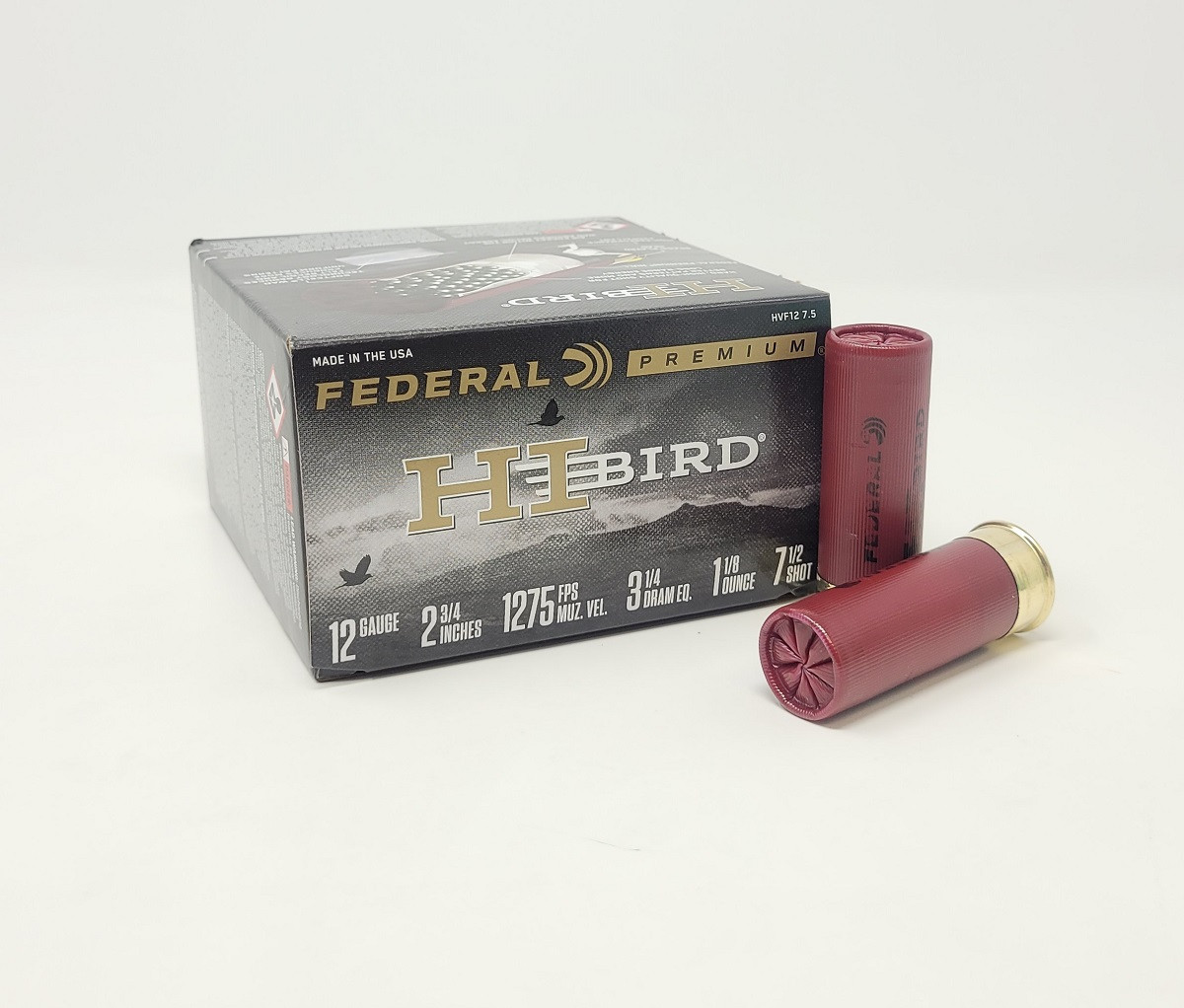 Federal 12 Gauge Ammunition Hi-Bird HVF1275 #7.5 Shot 2-3/4″ 1-1/8oz 1275fps 25 Rounds