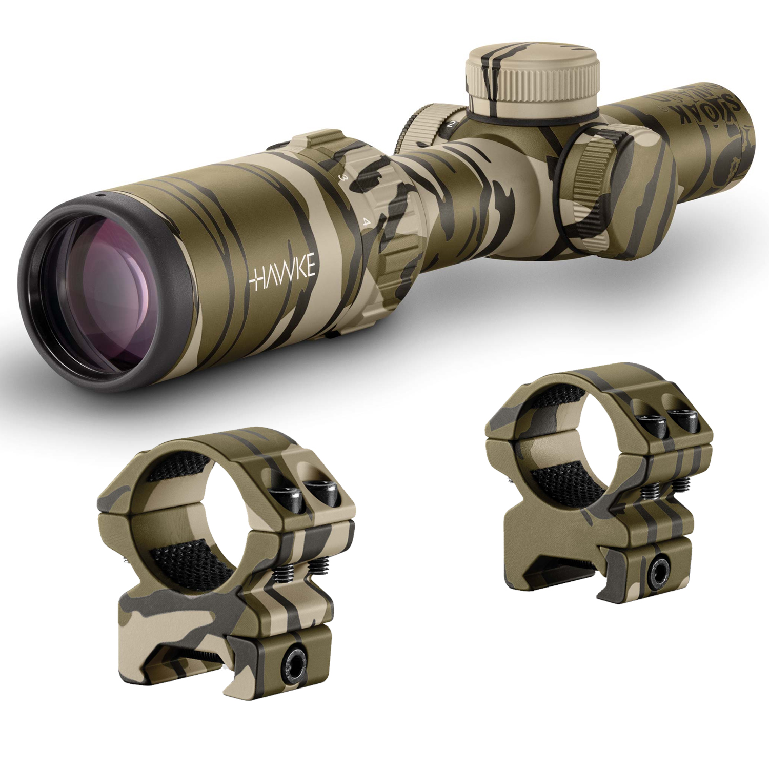 Hawke Optics VANTAGE IR 1-4×20 TURKEY DOT RETICLE Scope Mossy Oak Bottomland 14202 With Free Scope Rings #22119