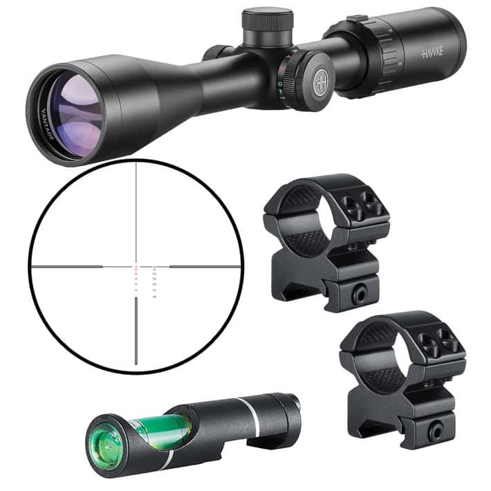 Hawke Optics Vantage IR Scope 3-9×40 Rimfire .22 (Subsonic Reticle) 14223 Combo w/Level & Mounts (14223+64101+22113)