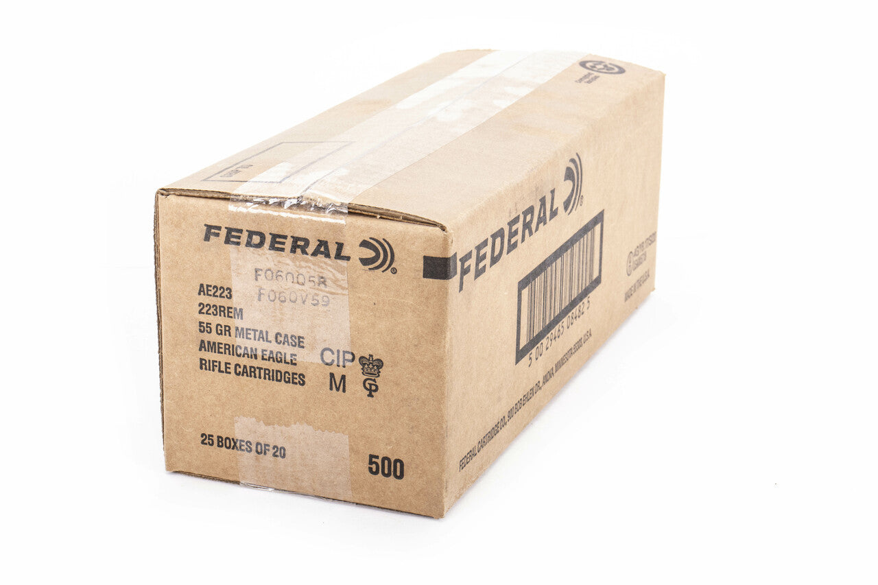 Federal 223 Rem 55 gr. American EagleFull Metal Jacket Boat Tail (FMJBT) 1 Box Of 20 - 500rd Box