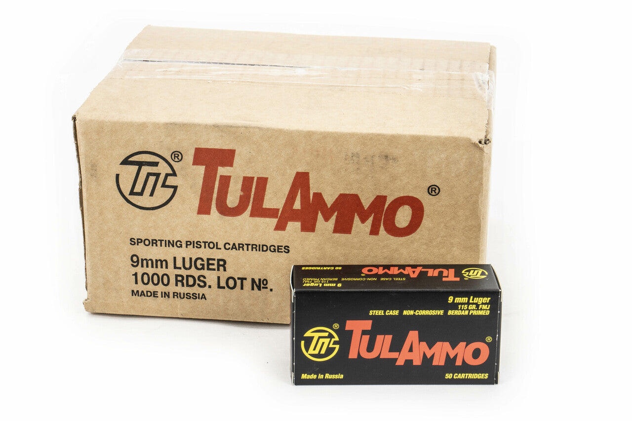 TulAmmo 9mm 115gr FMJ Russian 1000rd Case