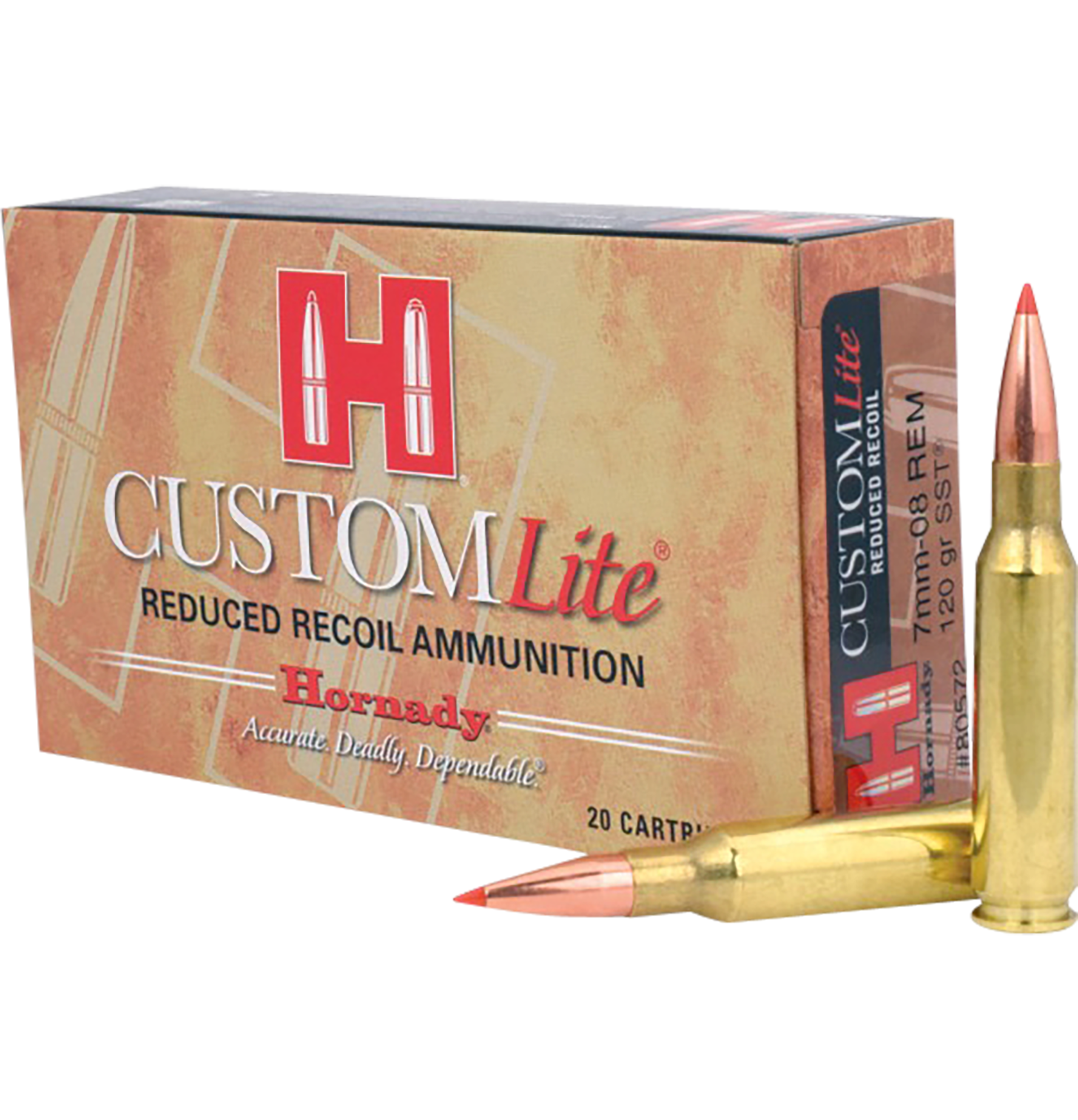 Hornady Custom Lite Rifle Ammunition 80572, 7mm-08 Remington, SST, 120 GR, 2675 fps, 20 Rd/bx