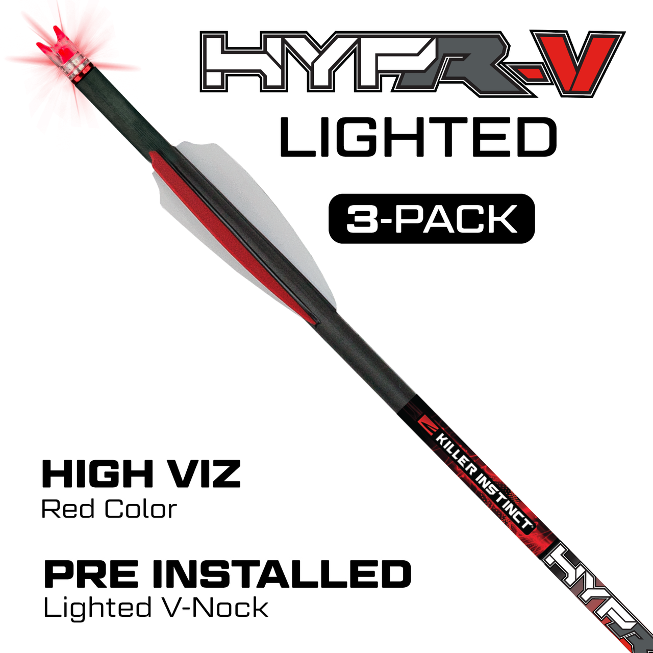 Killer Instinct Crossbow Lighted HYPR-V Carbon Crossbolts 20″ 390 Grain 3 Pack Red
