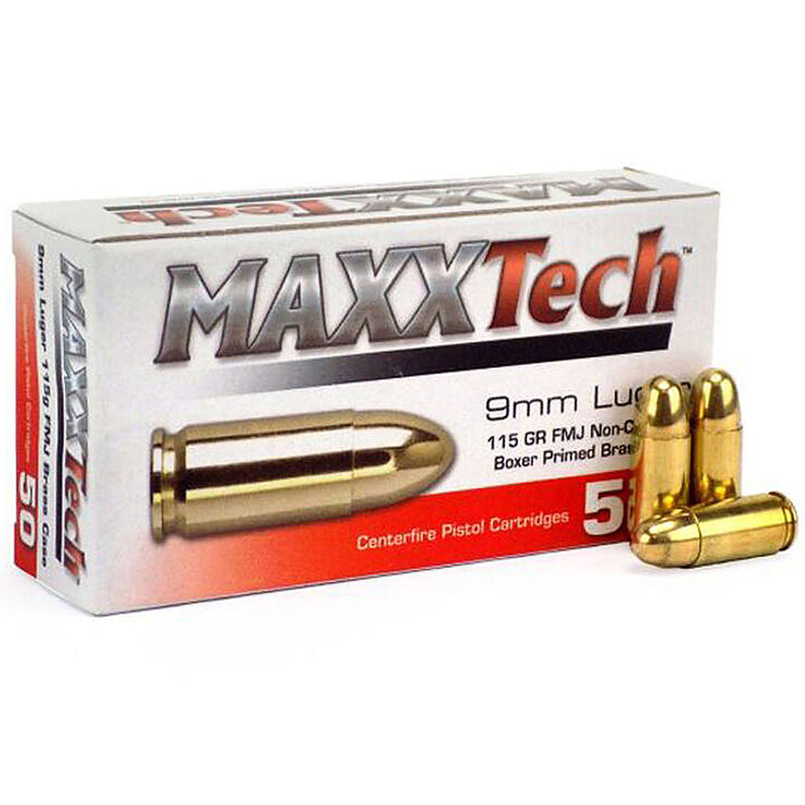 MaxxTech 9mm Luger 115gr FMJ Ammo 1150 FPS