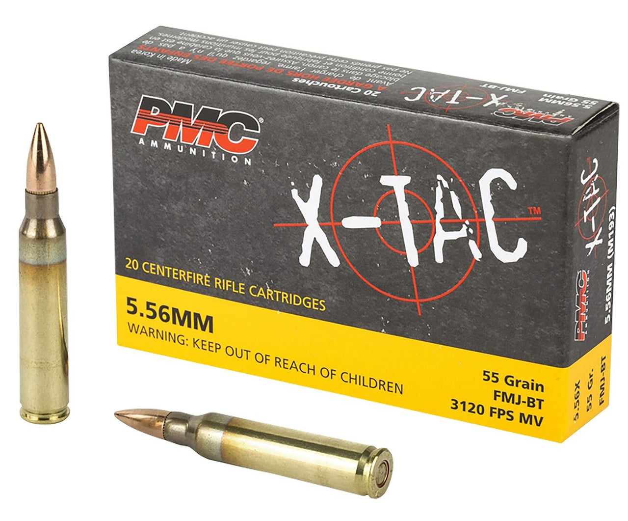 PMC X-Tac M193 5.56x45 NATO 55 Grain Full Metal Jacket Boat Tail 3270 FPS