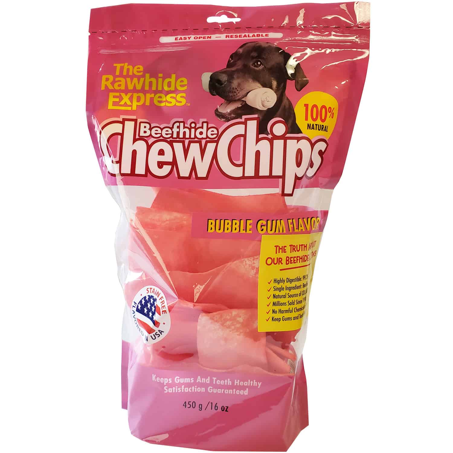 Lennox Rawhide Express Chips 1lb Bag Bubble Gum Flavor 100% Natural