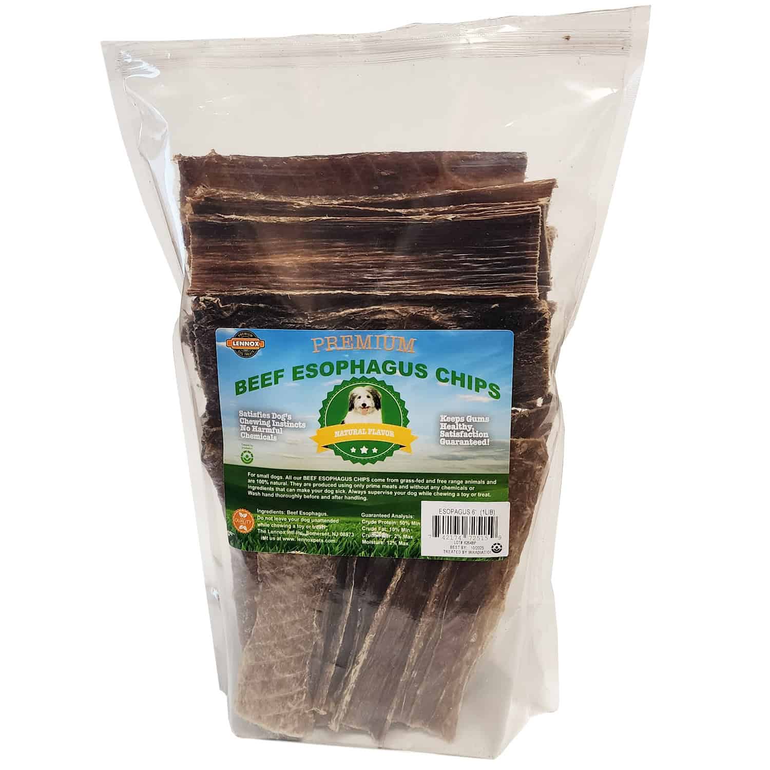 Lennox Rawhide Express Premium Beef Taffy 6″ 100% Natural Esophagus Chips 1lb Bag