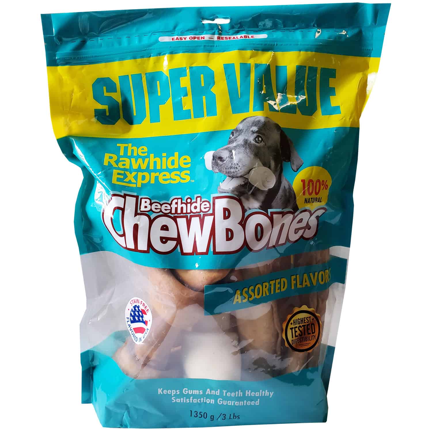 Lennox Rawhide Express Large Bones 3lb Bag Assorted Flavor 100% Natural