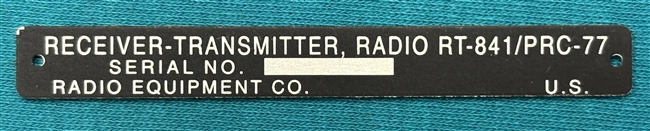 Data Plate Military Radio PRC-77