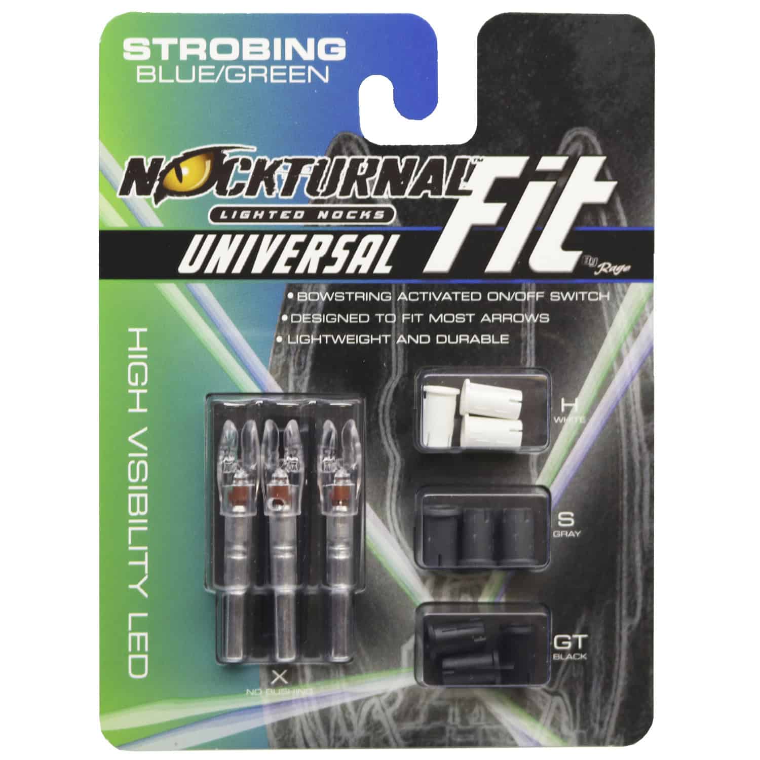 Nockturnal FIT Universal Size Strobing Blue & Green Lighted Nock 3 Pack NT-320
