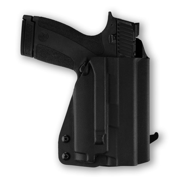 Smith & Wesson M&P Shield X No Thumb Safety with Olight Baldr RL Mini Light OWB Holster