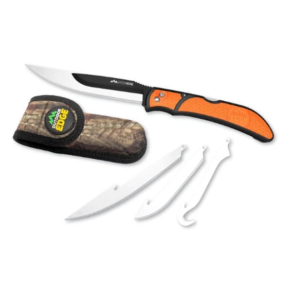 Outdoor Edge RazorBone Folding Hunting Knife with Drop-Point Blades, Boning-Fillet Blades, Gutting Blade and Nylon Sheath Orange RBB-20