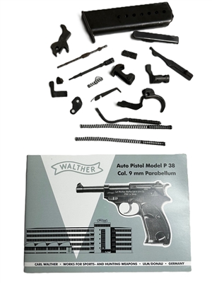 LOF OF 20 WHALTER P38/P1 PISTOL PARTS INCLUDING BOOKLET IN ENGLISH.
