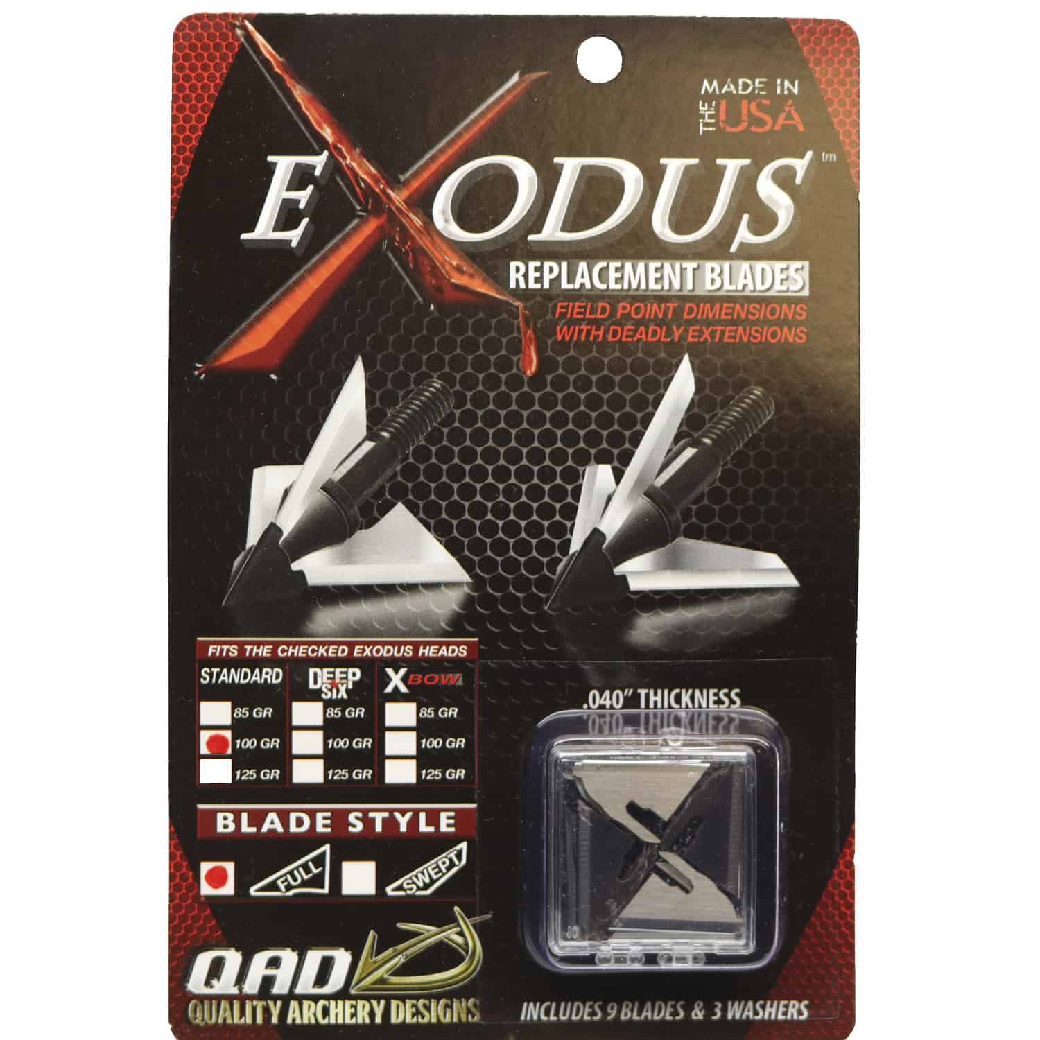 Exodus Broadhead Full Replacement Blades 100 Grain Standard or Crossbow 9 Blades