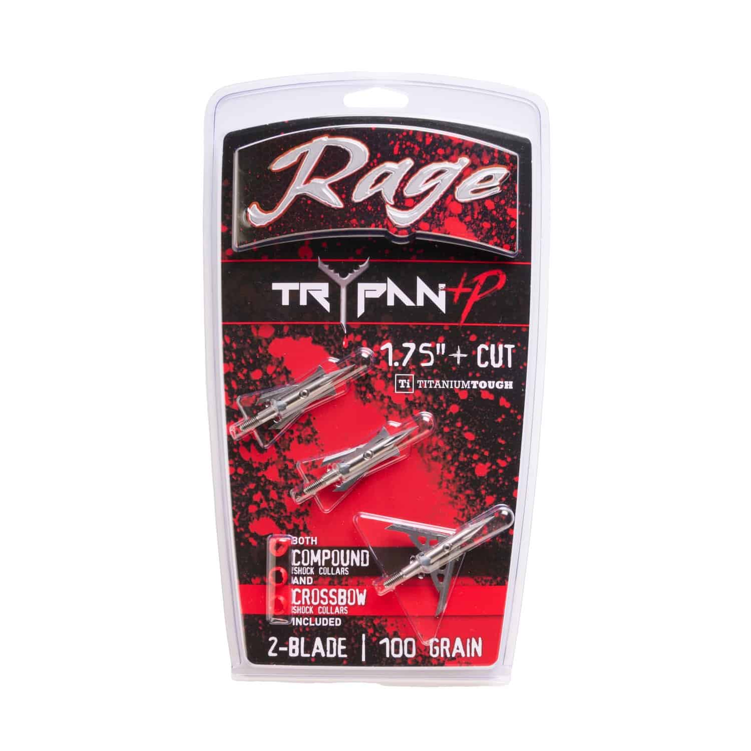 Rage Broadheads Black Series 2 Blade Trypan +P 1.75″ Expandable Cut 100 Grain 3 Pack R35900 Crossbow Compound