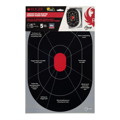 Ruger Splash Adhesive Paper Shooting Targets, Handgun Trainer, 12"W x 18"H, 5-Targets Per Pack